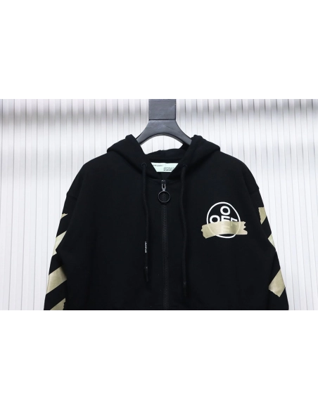 Offwhite Yellow Tape Zip Hoodie,Cheap Replica Reps Off White