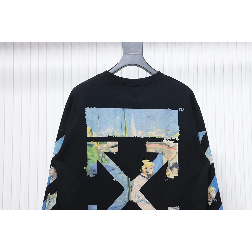 Off white oil painting print crew neck sweatshirt TSK1,Cheap Replica Reps Off White