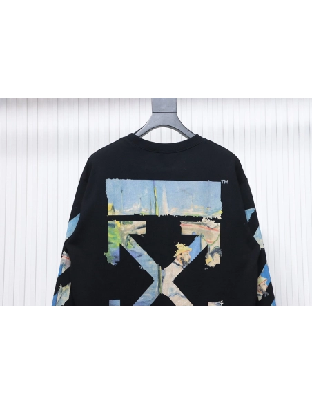 Off white oil painting print crew neck sweatshirt TSK1,Cheap Replica Reps Off White