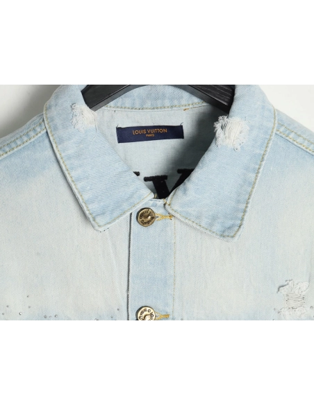 Louis Vuitton Gypsophila hot diamond embroidery denim jacket,Cheap Replica Reps Louis Vuitton