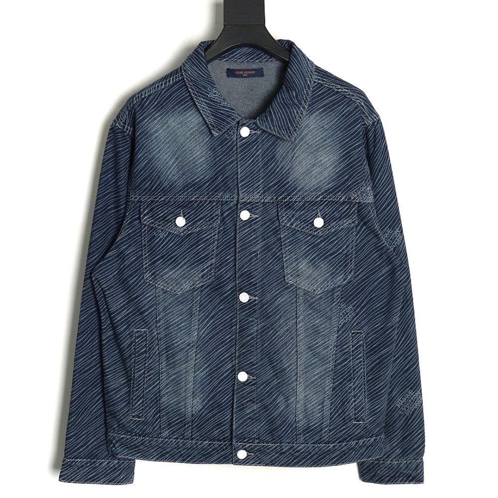 Louis Vuitton diagonal striped lettering denim jacket,Cheap Replica Reps Louis Vuitton