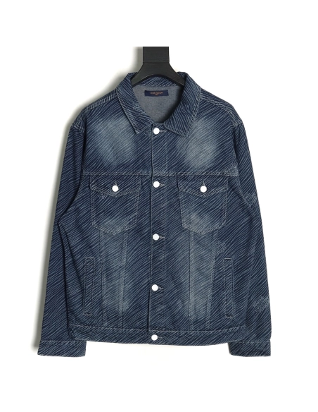 Louis Vuitton diagonal striped lettering denim jacket,Cheap Replica Reps Louis Vuitton