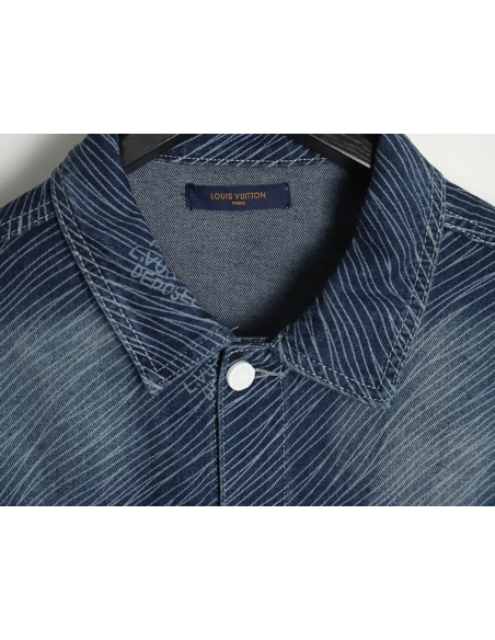 Louis Vuitton diagonal striped lettering denim jacket,Cheap Replica Reps Louis Vuitton