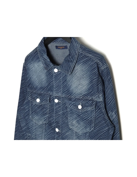 Louis Vuitton diagonal striped lettering denim jacket,Cheap Replica Reps Louis Vuitton