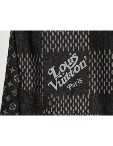 Louis Vuitton checkered floral denim longsleeved jacket TSK1,Cheap Replica Reps Louis Vuitton
