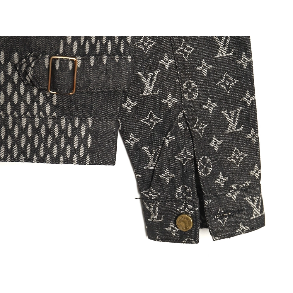 Louis Vuitton checkered floral denim longsleeved jacket TSK1,Cheap Replica Reps Louis Vuitton