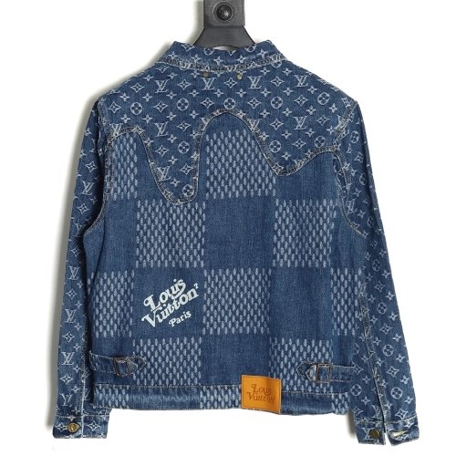 Louis Vuitton checkered floral denim longsleeved jacket,Cheap Replica Reps Louis Vuitton