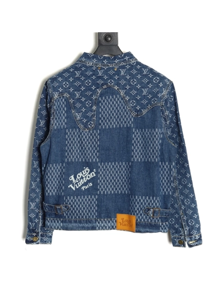 Louis Vuitton checkered floral denim longsleeved jacket,Cheap Replica Reps Louis Vuitton