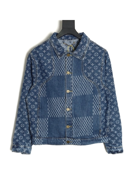 Louis Vuitton checkered floral denim longsleeved jacket,Cheap Replica Reps Louis Vuitton