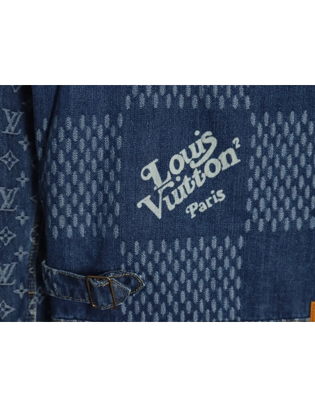 Louis Vuitton checkered floral denim longsleeved jacket,Cheap Replica Reps Louis Vuitton