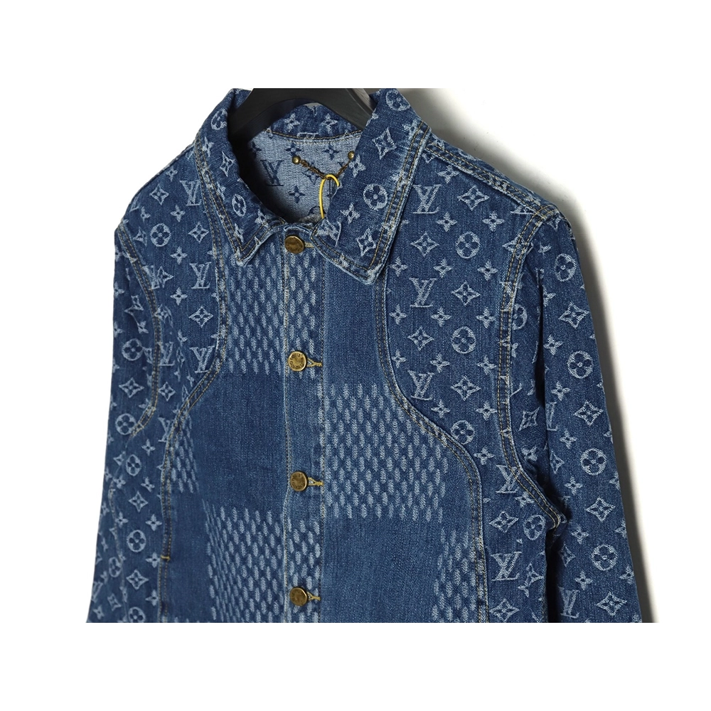 Louis Vuitton checkered floral denim longsleeved jacket,Cheap Replica Reps Louis Vuitton