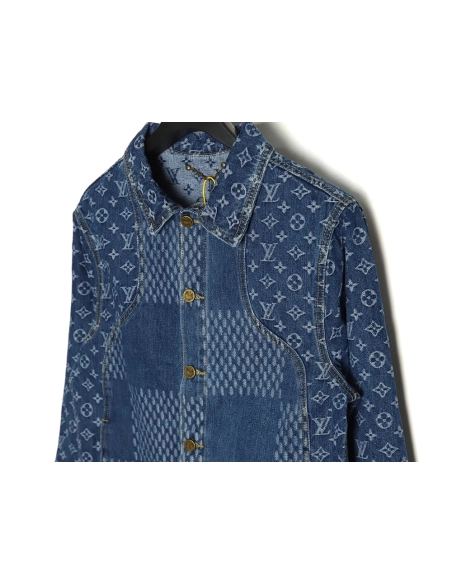 Louis Vuitton checkered floral denim longsleeved jacket,Cheap Replica Reps Louis Vuitton