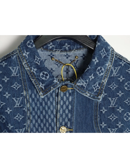 Louis Vuitton checkered floral denim longsleeved jacket,Cheap Replica Reps Louis Vuitton