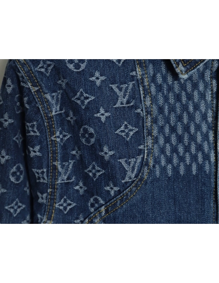 Louis Vuitton checkered floral denim longsleeved jacket,Cheap Replica Reps Louis Vuitton