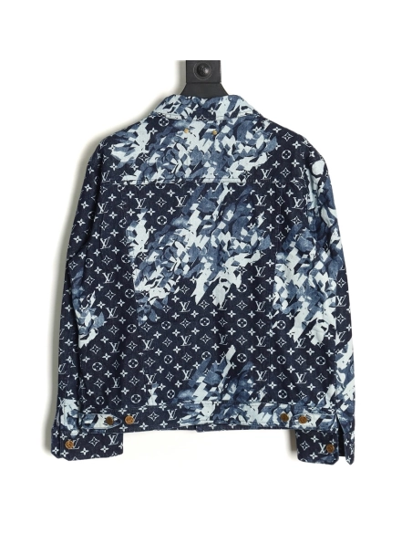 Louis Vuitton classic monogram peak collar blue denim jacket,Cheap Replica Reps Louis Vuitton