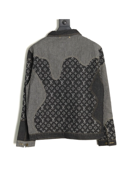 Louis vuitton patchwork contrast washed denim jacket 4652,Cheap Replica Reps Louis Vuitton