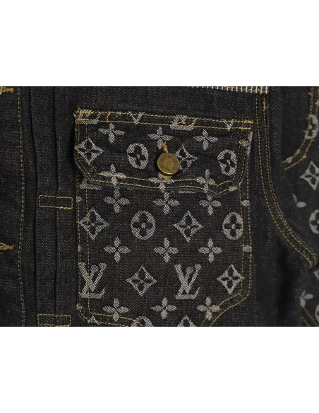 Louis vuitton patchwork contrast washed denim jacket 4652,Cheap Replica Reps Louis Vuitton