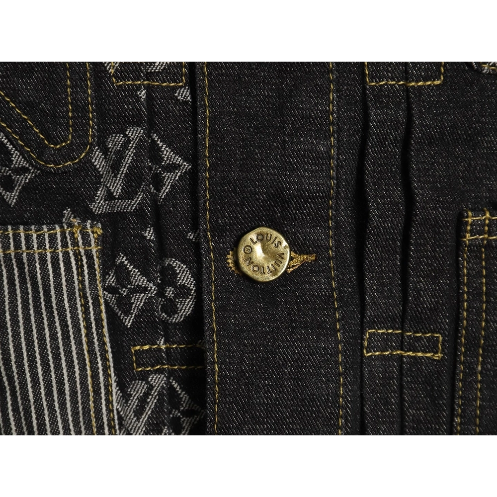 Louis vuitton patchwork contrast washed denim jacket 4652,Cheap Replica Reps Louis Vuitton