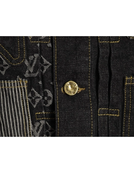 Louis vuitton patchwork contrast washed denim jacket 4652,Cheap Replica Reps Louis Vuitton