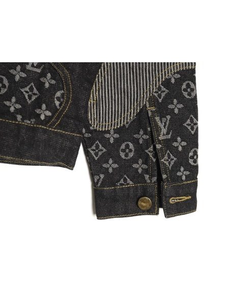 Louis vuitton patchwork contrast washed denim jacket 4652,Cheap Replica Reps Louis Vuitton