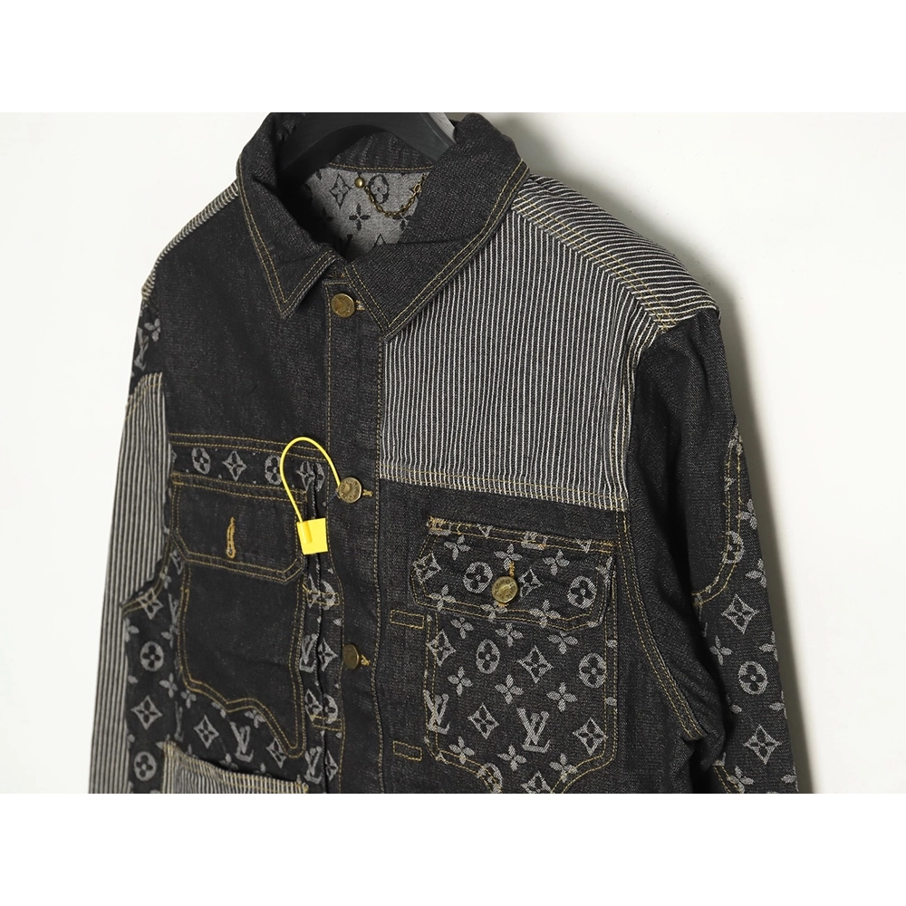 Louis vuitton patchwork contrast washed denim jacket 4652,Cheap Replica Reps Louis Vuitton