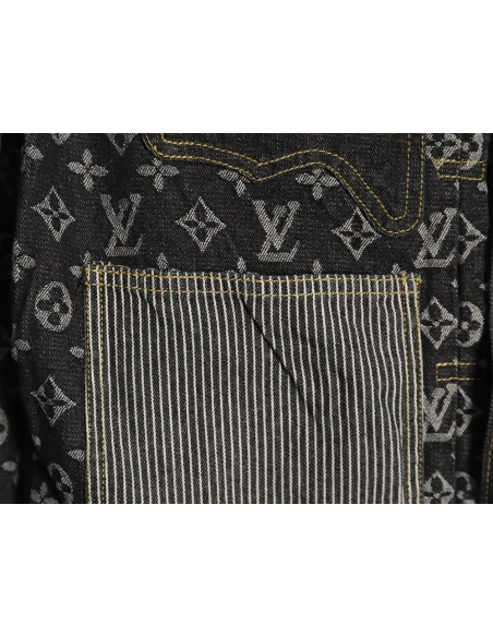 Louis vuitton patchwork contrast washed denim jacket 4652,Cheap Replica Reps Louis Vuitton