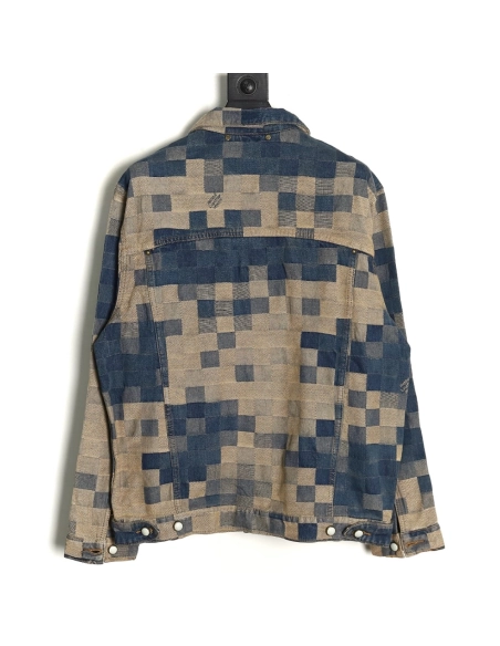 Louis Vuitton Pixel Checkerboard Denim Jacket 4652,Cheap Replica Reps Louis Vuitton