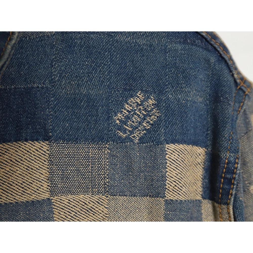 Louis Vuitton Pixel Checkerboard Denim Jacket 4652,Cheap Replica Reps Louis Vuitton