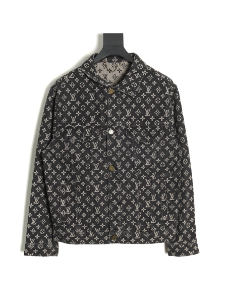 Louis Vuitton monogram print distressed denim jacket,Cheap Replica Reps Louis Vuitton