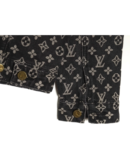 Louis Vuitton monogram print distressed denim jacket,Cheap Replica Reps Louis Vuitton