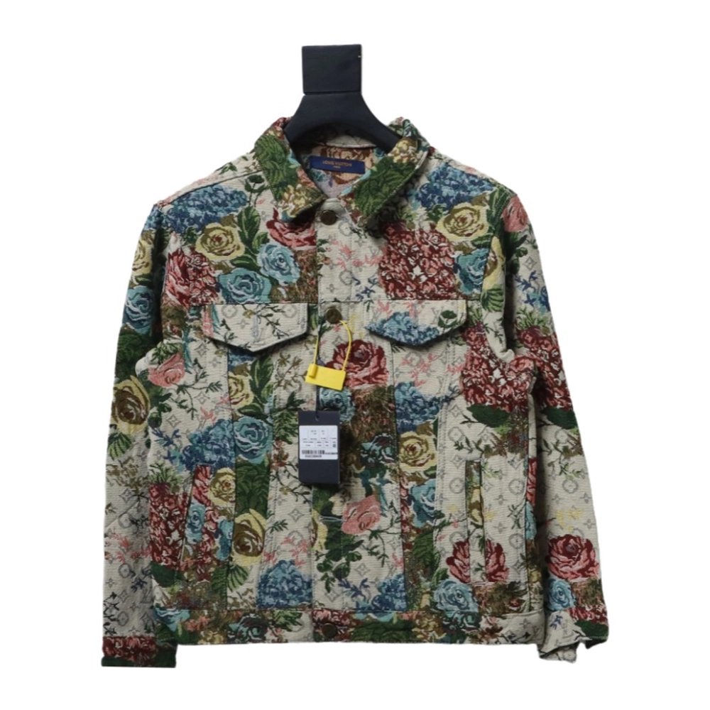 Louis Vuitton floral rose print denim jacket,Cheap Replica Reps Louis Vuitton