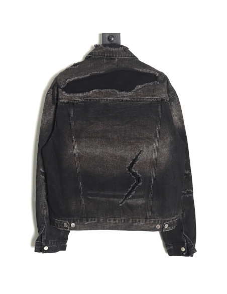 Balenciaga distressed lightning denim jacket,Cheap Replica Reps Balenciaga