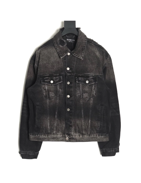Balenciaga distressed lightning denim jacket,Cheap Replica Reps Balenciaga