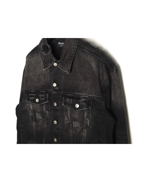 Balenciaga distressed lightning denim jacket,Cheap Replica Reps Balenciaga