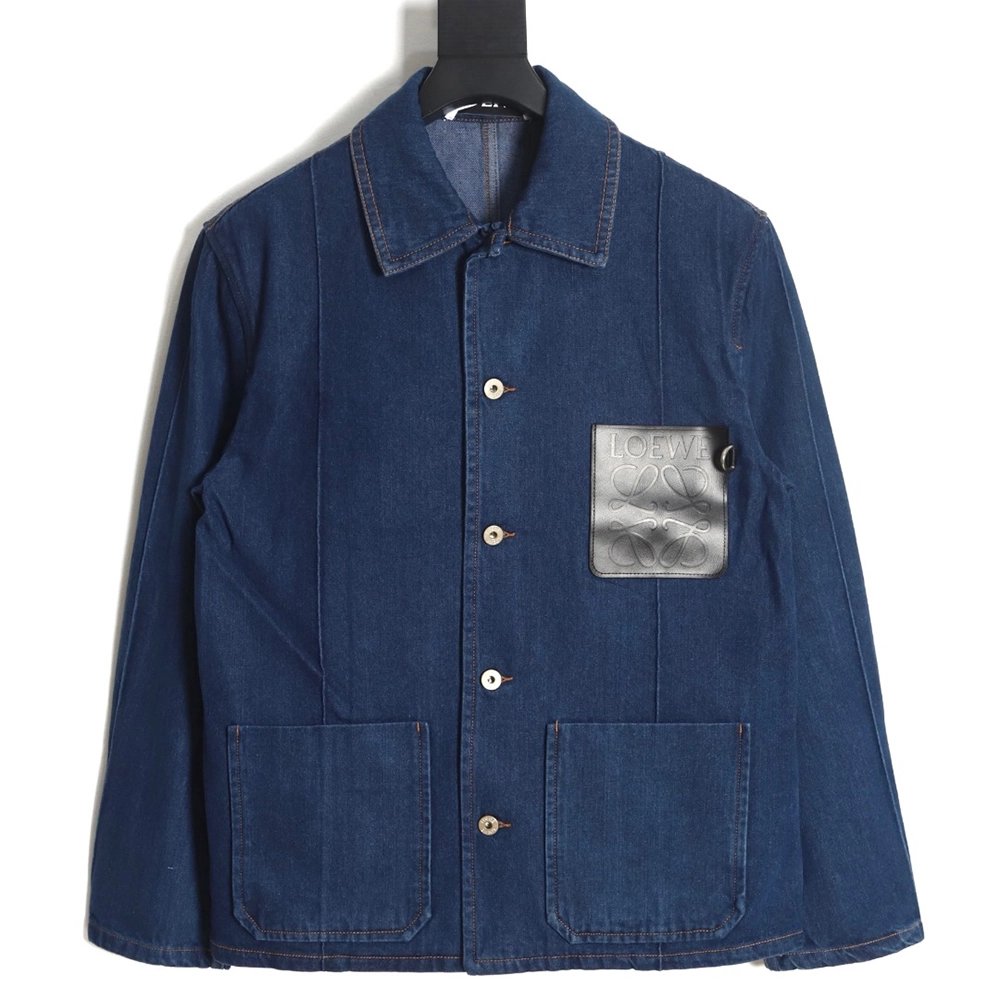 Loewe Denim Jacket with Leather Pockets,Cheap Replica Reps Loewe