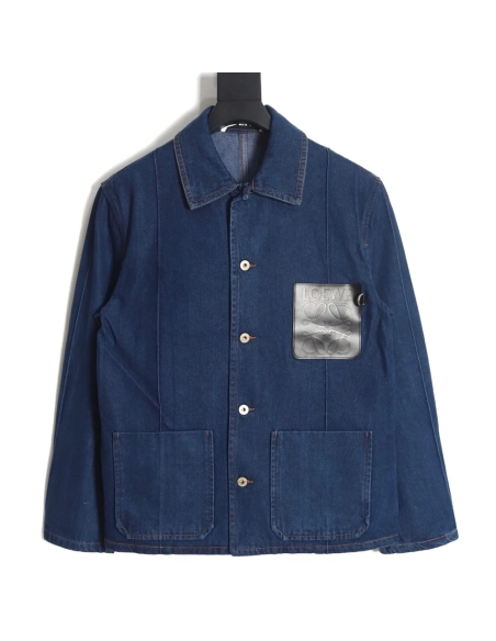 Loewe Denim Jacket with Leather Pockets,Cheap Replica Reps Loewe