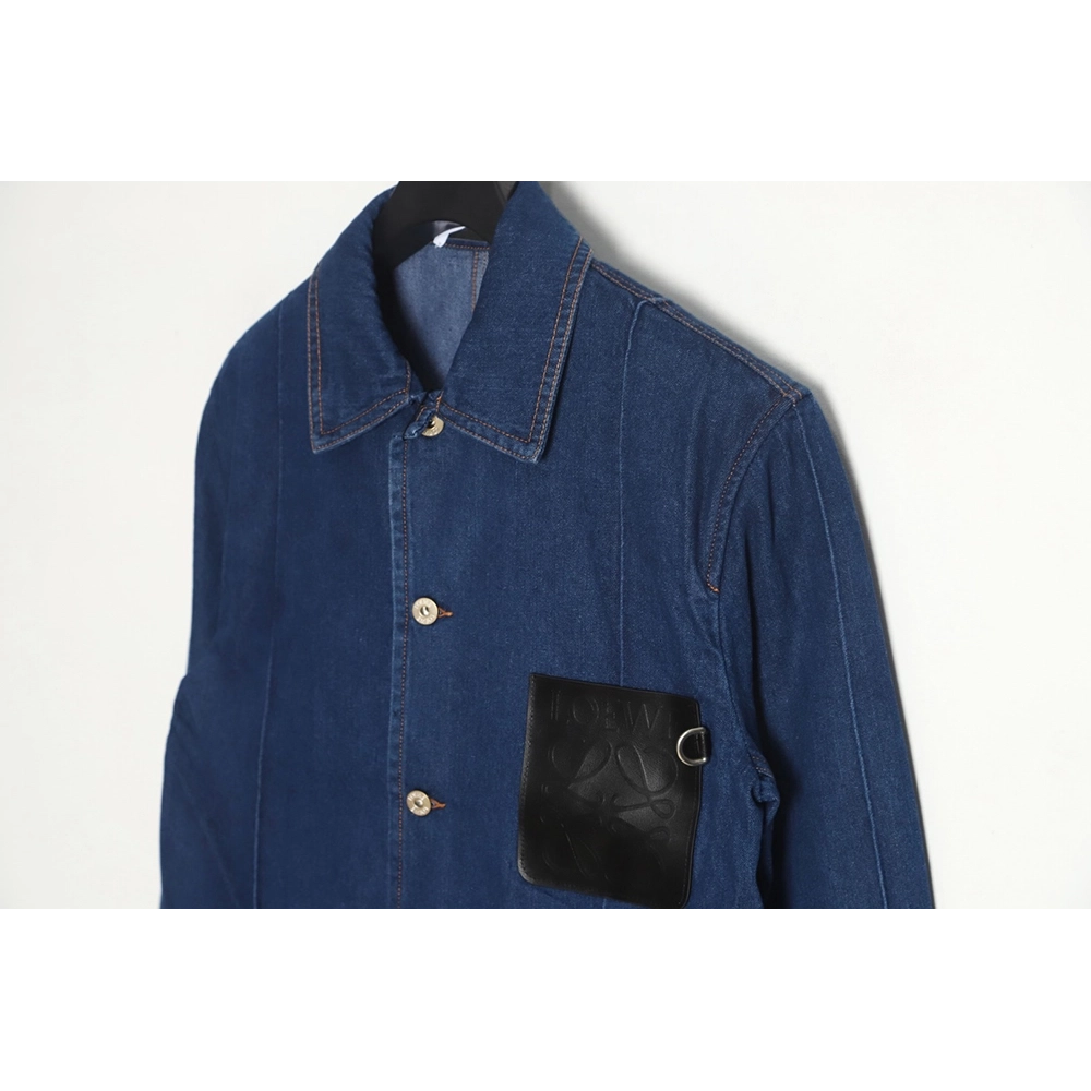 Loewe Denim Jacket with Leather Pockets,Cheap Replica Reps Loewe
