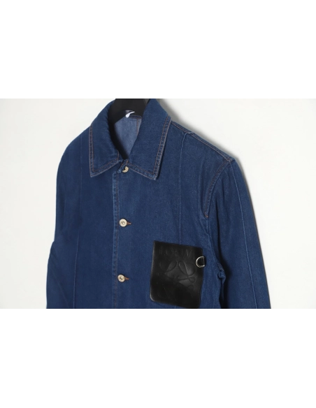 Loewe Denim Jacket with Leather Pockets,Cheap Replica Reps Loewe