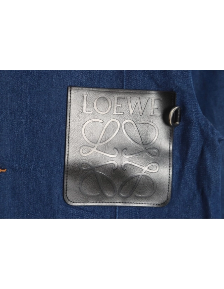 Loewe Denim Jacket with Leather Pockets,Cheap Replica Reps Loewe