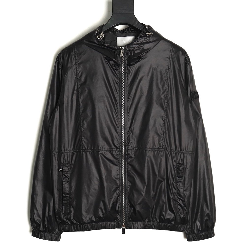 Dior Sleeve Badge Jacquard Silk Hooded Jacket TSK1,Cheap Replica Reps Dior
