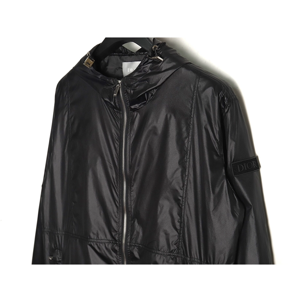 Dior Sleeve Badge Jacquard Silk Hooded Jacket TSK1,Cheap Replica Reps Dior