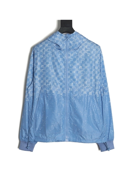 Louis Vuitton airplane gradient lettering print hooded zipup jacket,Cheap Replica Reps Louis Vuitton