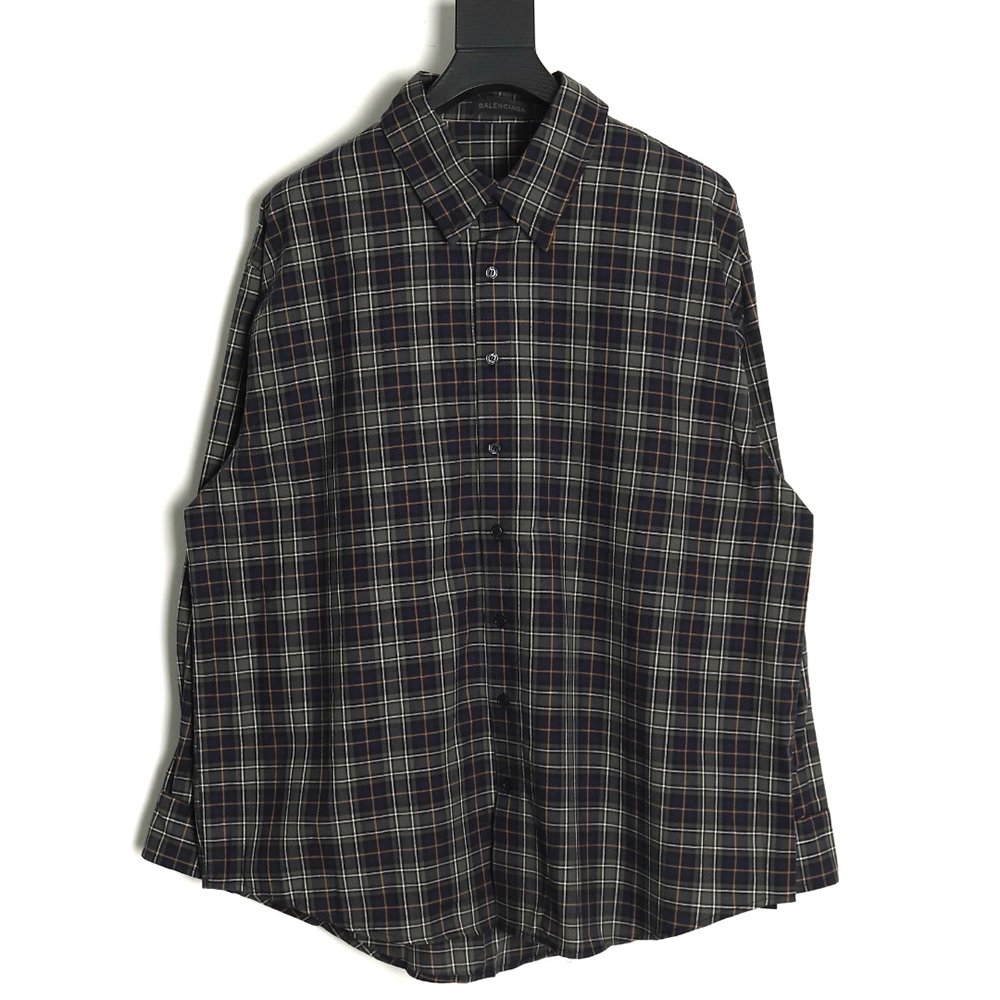 Balenciaga Green Plaid Long Sleeve Shirt,Cheap Replica Reps Balenciaga