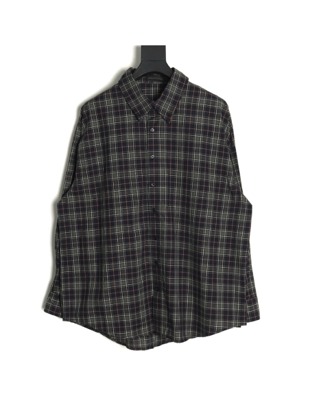 Balenciaga Green Plaid Long Sleeve Shirt,Cheap Replica Reps Balenciaga