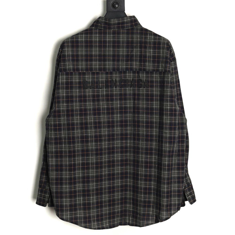 Balenciaga Green Plaid Long Sleeve Shirt,Cheap Replica Reps Balenciaga