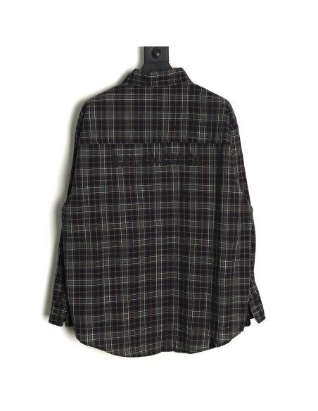 Balenciaga Green Plaid Long Sleeve Shirt,Cheap Replica Reps Balenciaga