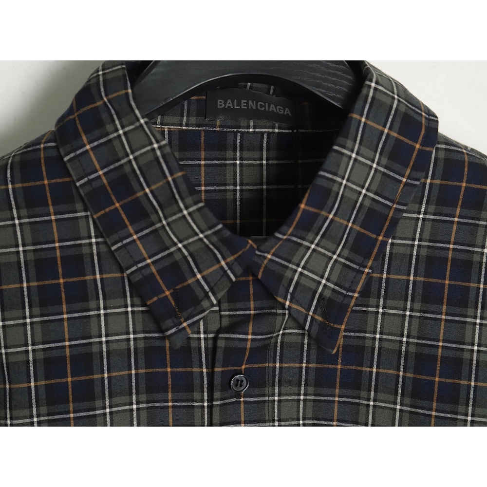 Balenciaga Green Plaid Long Sleeve Shirt,Cheap Replica Reps Balenciaga
