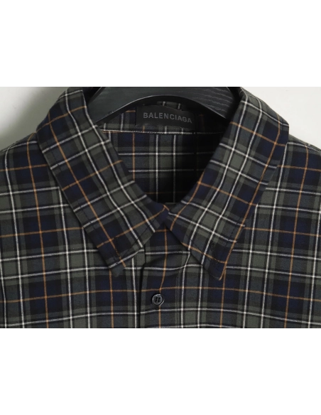 Balenciaga Green Plaid Long Sleeve Shirt,Cheap Replica Reps Balenciaga