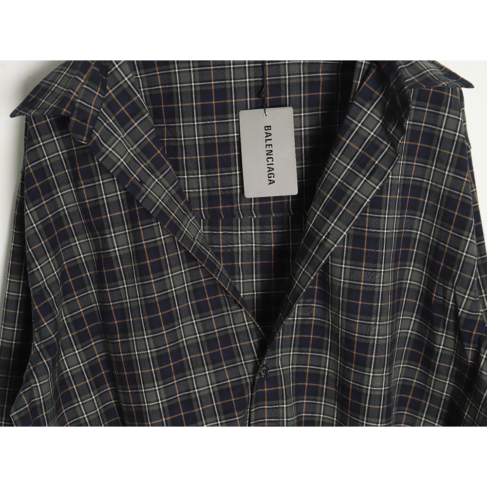 Balenciaga Green Plaid Long Sleeve Shirt,Cheap Replica Reps Balenciaga
