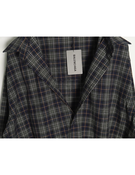 Balenciaga Green Plaid Long Sleeve Shirt,Cheap Replica Reps Balenciaga